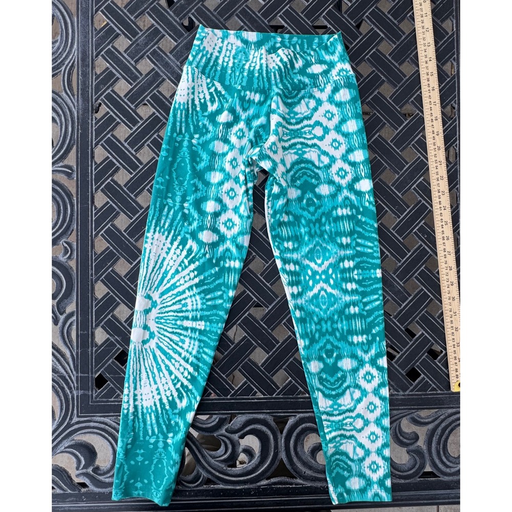Liquido Active Teal White Tie Dye Mandala Yoga Leggings Size Medium High Waist